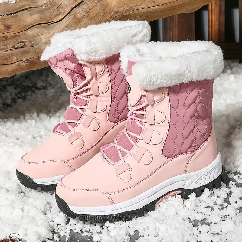 Winter Outdoor Travel Waterproof Women' s Snow Boots Anti slip Thickened Warm High Top Women's Mid length Snow