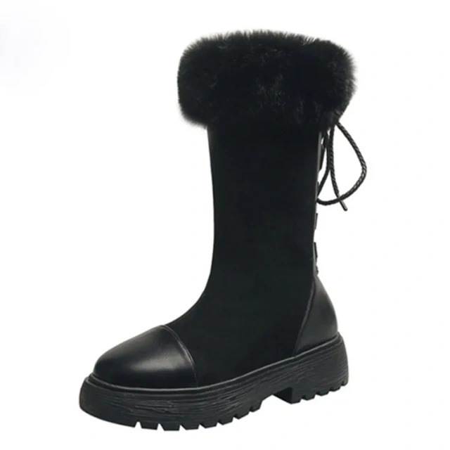 New winter Europe style mid length women' s snow boots thick soled lace up thickened plush snow boots for women