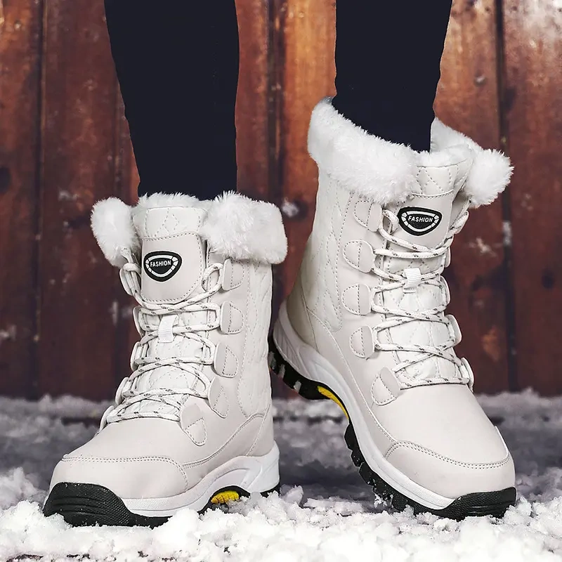 Winter Outdoor Travel Waterproof Women' s Snow Boots Anti slip Thickened Warm High Top Women's Mid length Snow