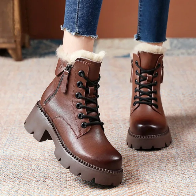 Fashion winter women's casual warm plush zipper snow boots shoes new thick outsole women's casual snow boots