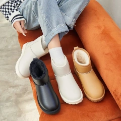 Fashion women's winter thick soles plush snow boots for women soft leather upper mid length anti slip women boots shoes