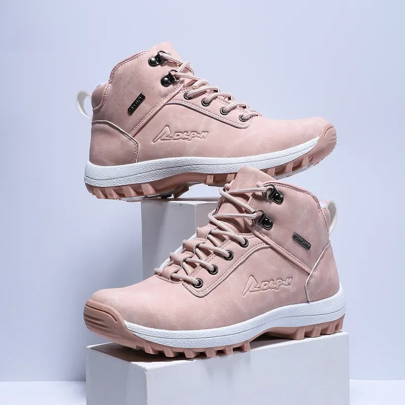 Women's winter high top fashion new outdoor sport snow boots plush and thickened warm pink snow boots for ladies