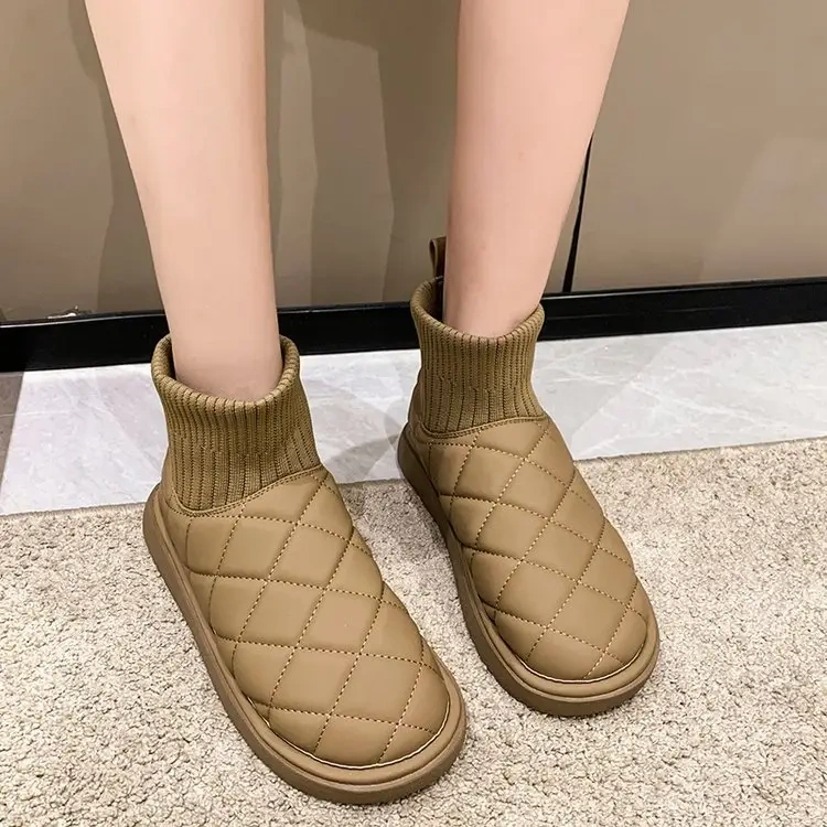 Fashion New Women's Elastic Top Line Winter Warm Snow Boots Ladies Mid Length Plush Soft Winter Snow Boots