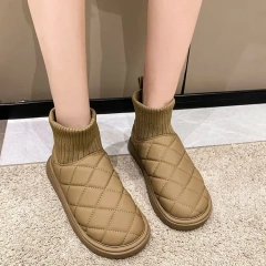 Fashion New Women's Elastic Top Line Winter Warm Snow Boots Ladies Mid Length Plush Soft Winter Snow Boots