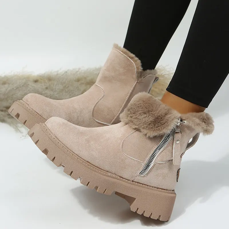 Fashion New Women's Winter Plush Anti-slip Snow Shoes Boots Custom Women's Warm Thick Outsole Snow Boots With Zipper