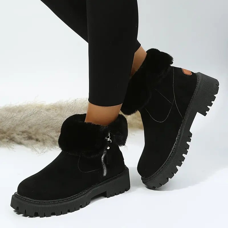 Fashion New Women's Winter Plush Anti-slip Snow Shoes Boots Custom Women's Warm Thick Outsole Snow Boots With Zipper