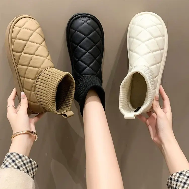 Fashion New Women's Elastic Top Line Winter Warm Snow Boots Ladies Mid Length Plush Soft Winter Snow Boots