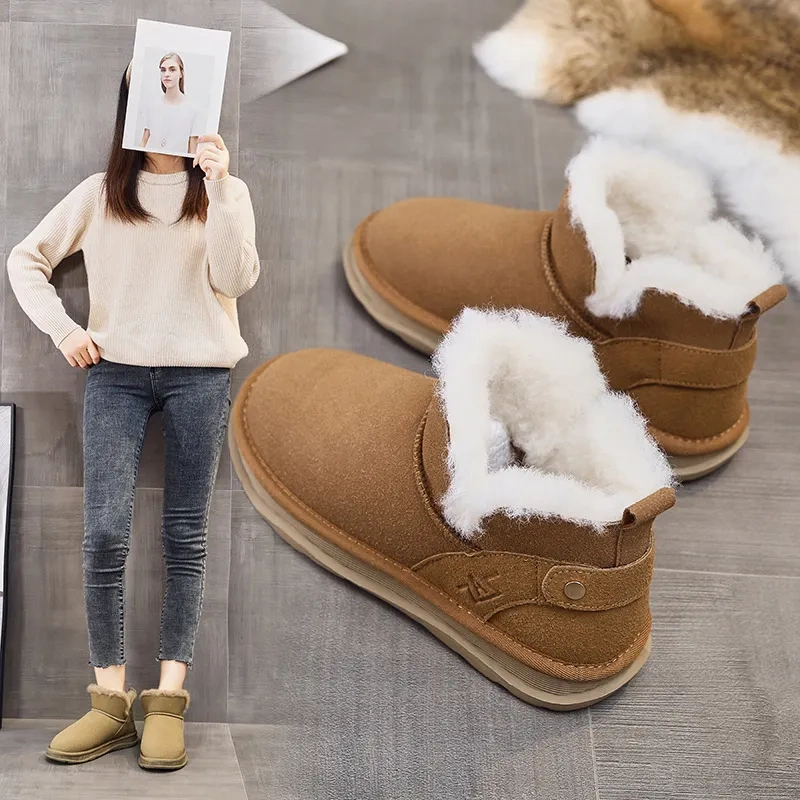 New winter plush and thickened women' s snow boots anti-skid and warm women's anti-slip thick sole snow boots shoes