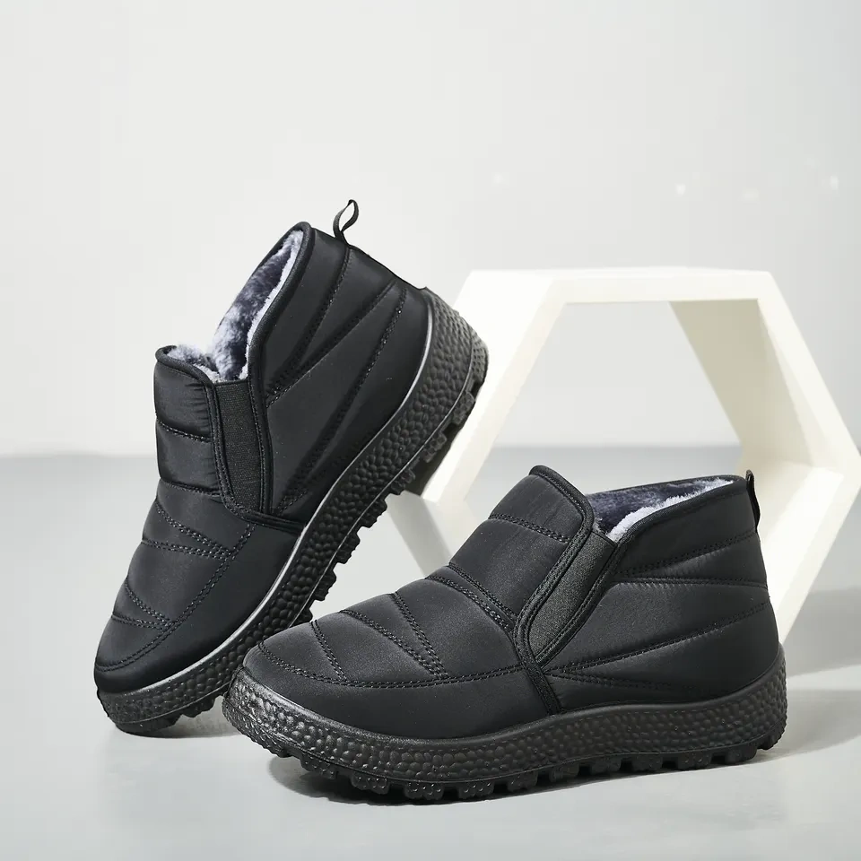 Large size women' s winter plush warm snow boots women' s waterproof men's flat PU outsole plush snow boots