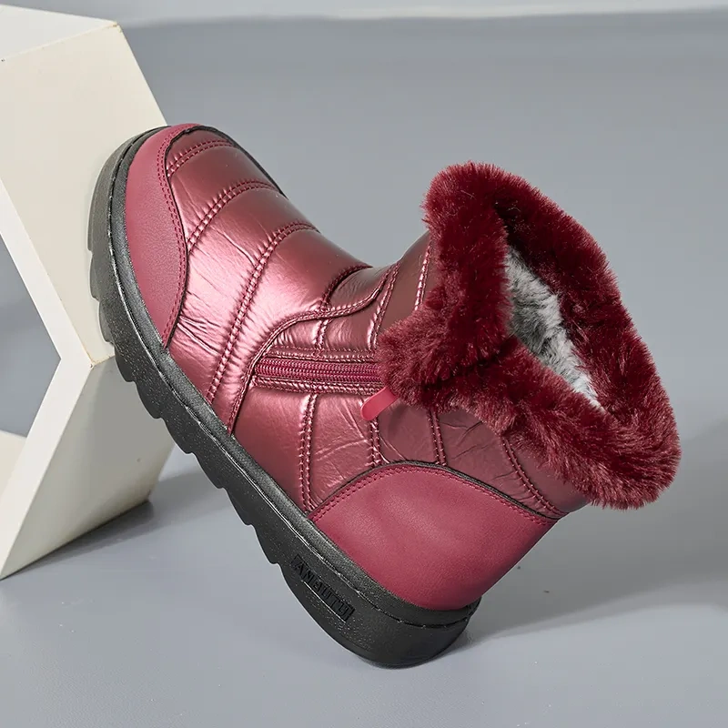 Women Boots plus velvet padded warm flat cotton shoes waterproof non-slip zipper casual soft bottom