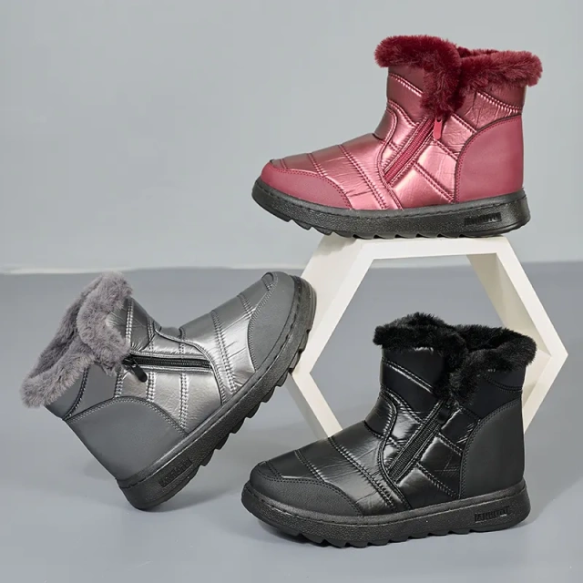Women Boots plus velvet padded warm flat cotton shoes waterproof non-slip zipper casual soft bottom