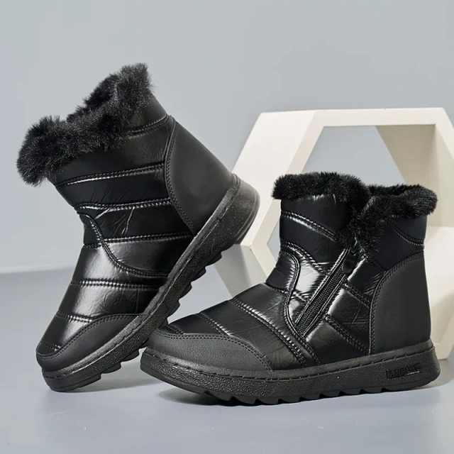 Women Boots plus velvet padded warm flat cotton shoes waterproof non-slip zipper casual soft bottom