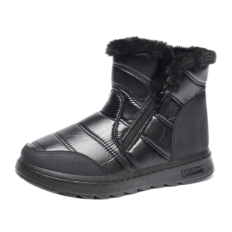 Women Boots plus velvet padded warm flat cotton shoes waterproof non-slip zipper casual soft bottom