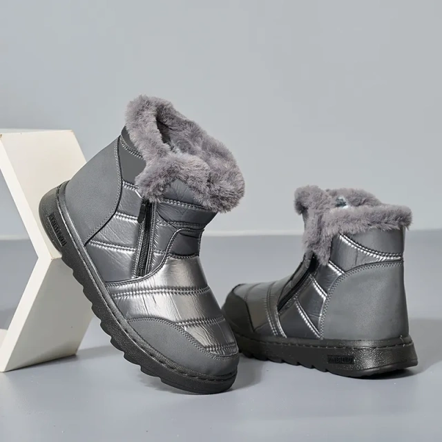 Women Boots plus velvet padded warm flat cotton shoes waterproof non-slip zipper casual soft bottom