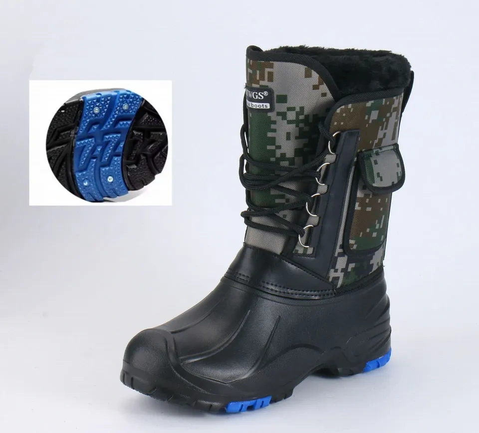 Winter Custom Removable Warm Plush Lining Fishing Boots For Men Anti-Slip Steel Nails Men Casual Fishing Boots