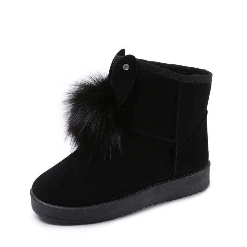 Snow boots women's autumn and winter new Korean version of the short tube bow suede short boots student flat cotton shoes