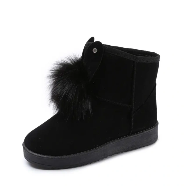 Snow boots women's autumn and winter new Korean version of the short tube bow suede short boots student flat cotton shoes