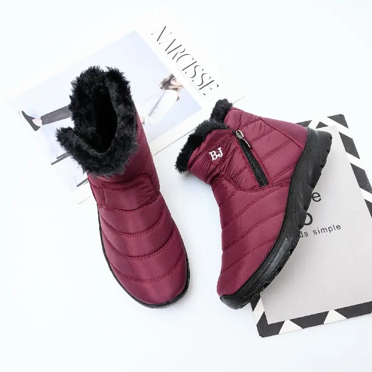 BAIRUILUN Side Zipper Snow Boots Women's Thick Plush Waterproof Cotton Boots