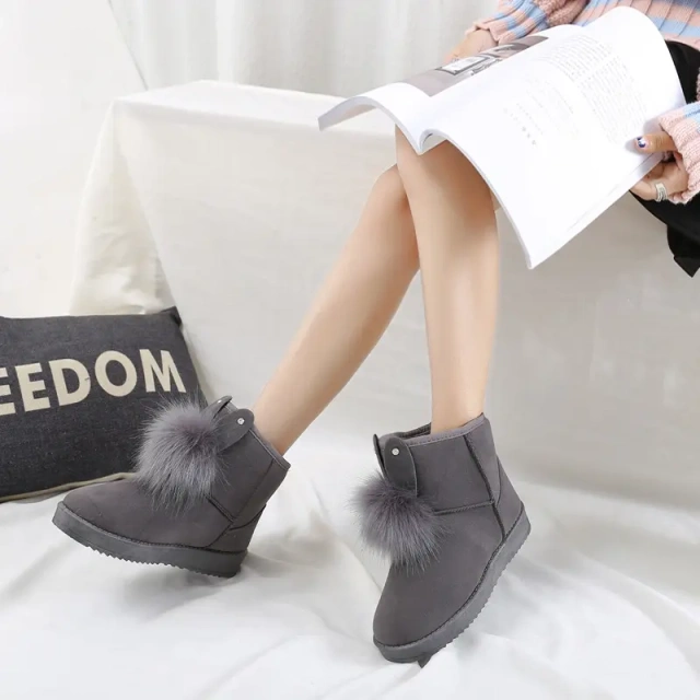 Snow boots women's autumn and winter new Korean version of the short tube bow suede short boots student flat cotton shoes