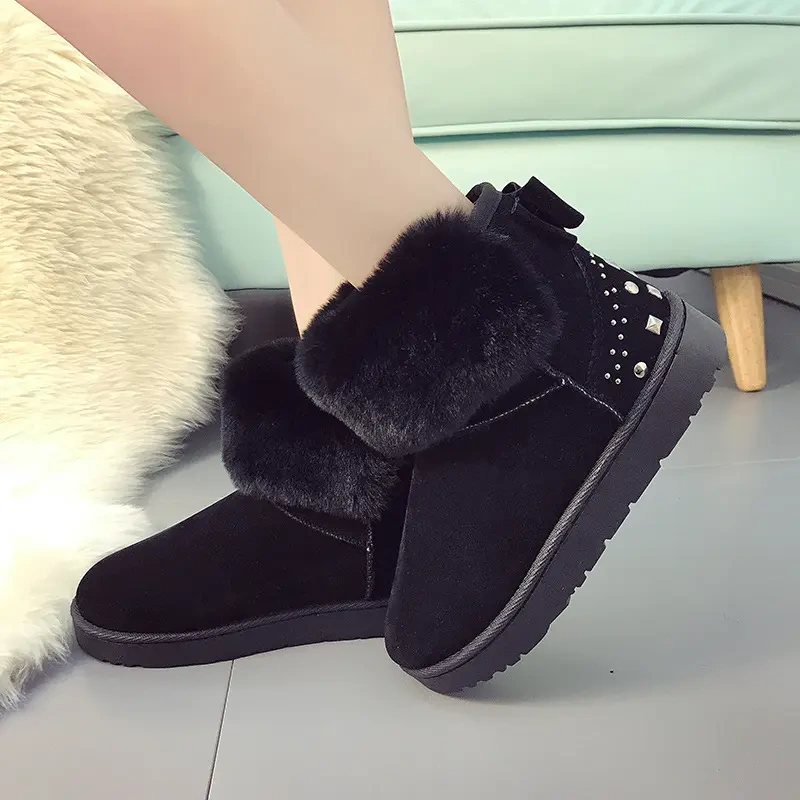 Snow boots women's new fashion winter fleece warm thickened student short boots thick bottom
