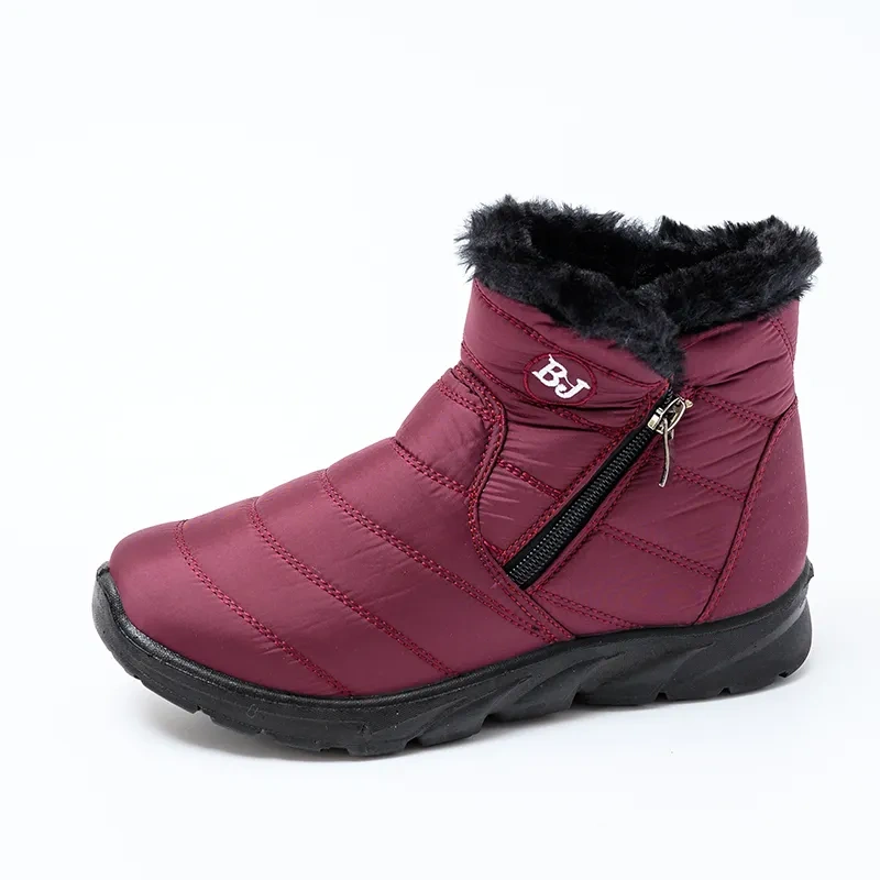 BAIRUILUN Side Zipper Snow Boots Women's Thick Plush Waterproof Cotton Boots