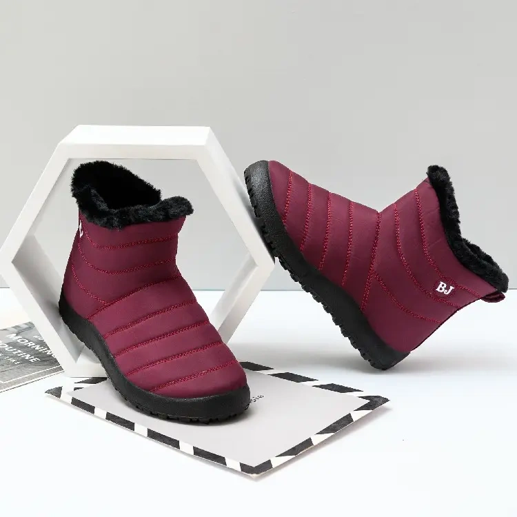 BAIRUILUN Side Zipper Snow Boots Women's Thick Plush Waterproof Cotton Boots