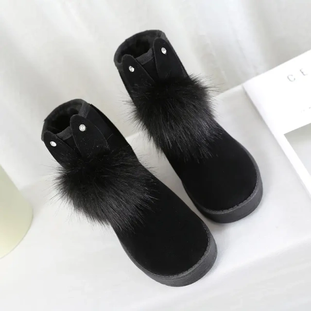 Snow boots women's autumn and winter new Korean version of the short tube bow suede short boots student flat cotton shoes