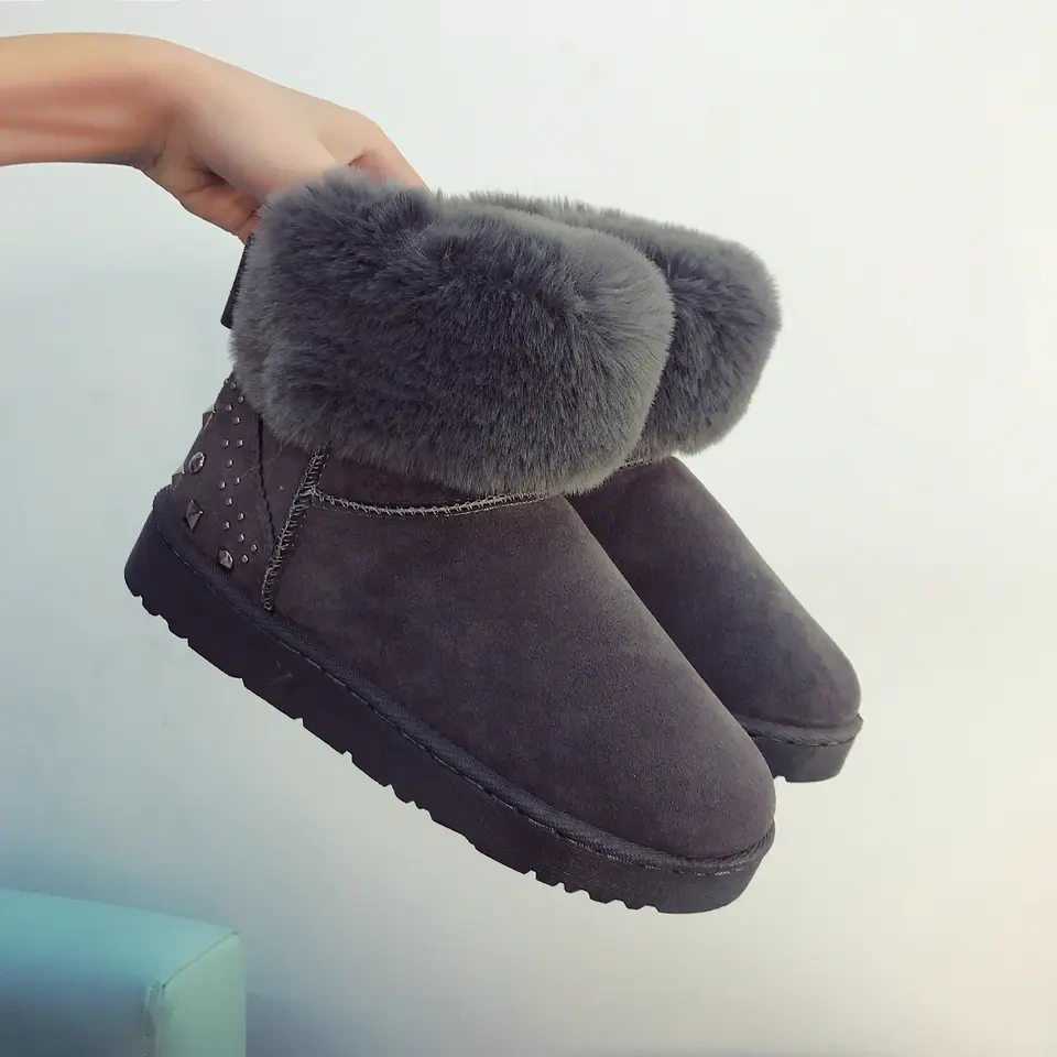 Snow boots women's new fashion winter fleece warm thickened student short boots thick bottom