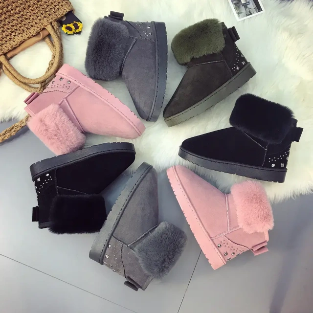 Snow boots women's new fashion winter fleece warm thickened student short boots thick bottom