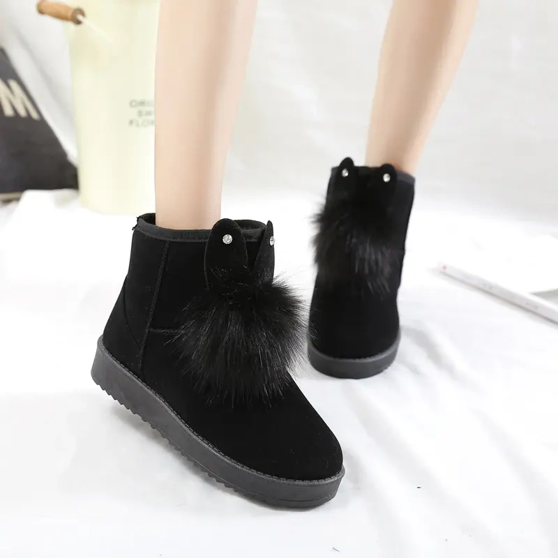 Snow boots women's autumn and winter new Korean version of the short tube bow suede short boots student flat cotton shoes