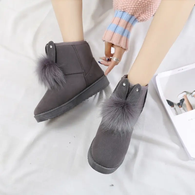 Snow boots women's autumn and winter new Korean version of the short tube bow suede short boots student flat cotton shoes