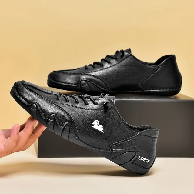 Popular casual oversized men's shoes with genuine leather, low top, anti slip rubber soles for men's business wear shoes