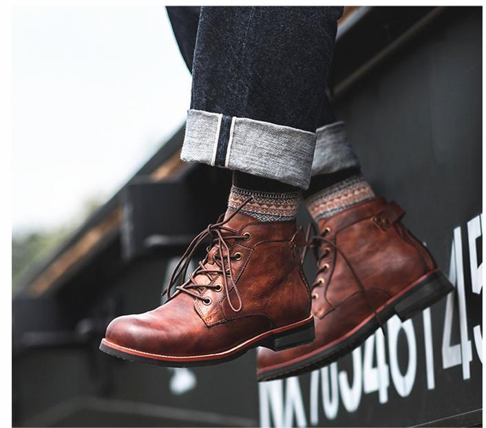 New style lace-up boots, comfortable, wear-resistant, non-slip leather, custom-made shoes for men