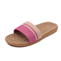 New Summer Home Minimal Design Linen Slippers For Women Anti-Slip Comfortable Women' s Indoor Linen Slippers