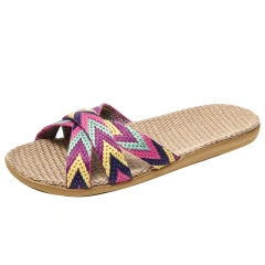 New Summer Colorful Stripes Linen Anti-Slip Slippers For Women Cool Comfortable Home Men' s Home Linen Slippers