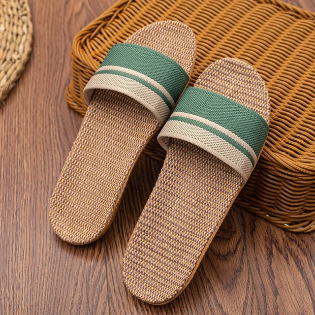 New Summer Home Minimal Design Linen Slippers For Women Anti-Slip Comfortable Women' s Indoor Linen Slippers