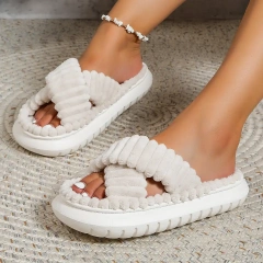Wholesale Large Size Cushioning Plush Indoor Women Slippers Female Open-toe Thick Outsole Casual Plush Slipper