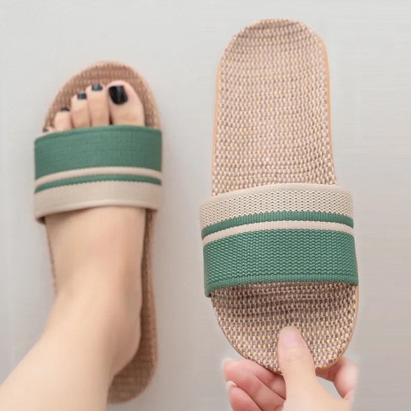 New Summer Home Minimal Design Linen Slippers For Women Anti-Slip Comfortable Women' s Indoor Linen Slippers
