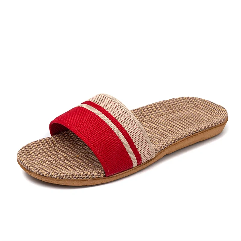 New Summer Home Minimal Design Linen Slippers For Women Anti-Slip Comfortable Women' s Indoor Linen Slippers
