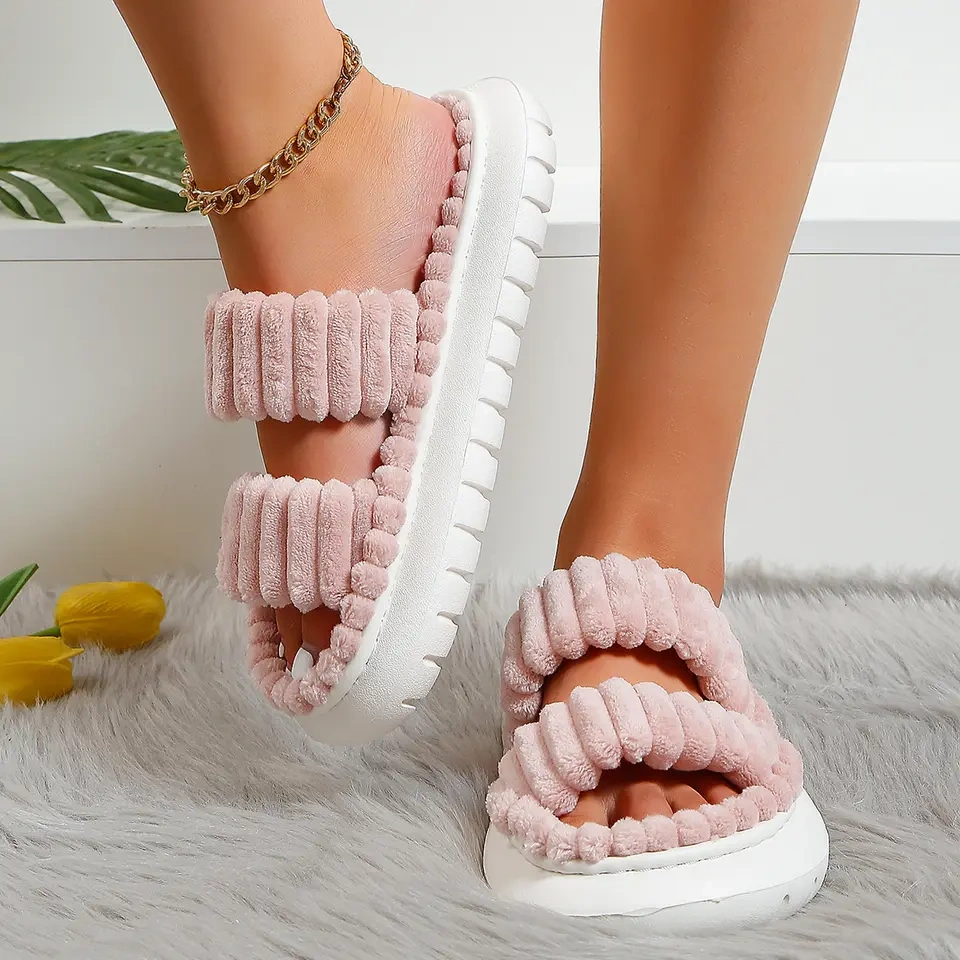 Women's Platform Open Toe House Solid Color Slippers Casual Women's Home Indoor Flat Comfortable Slipper
