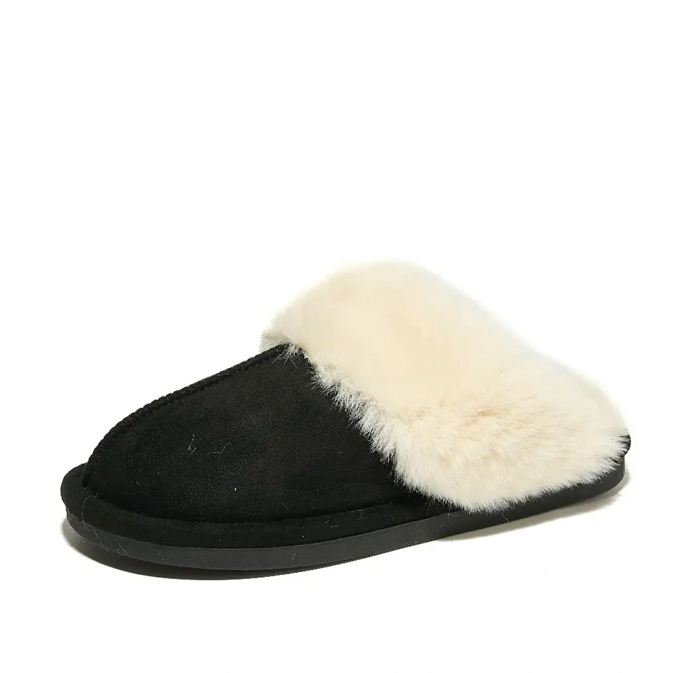 Popular Solid Color Home Warm Fur Plush Slippers For Women Comfortable Flat Lightweight Plush Slippers