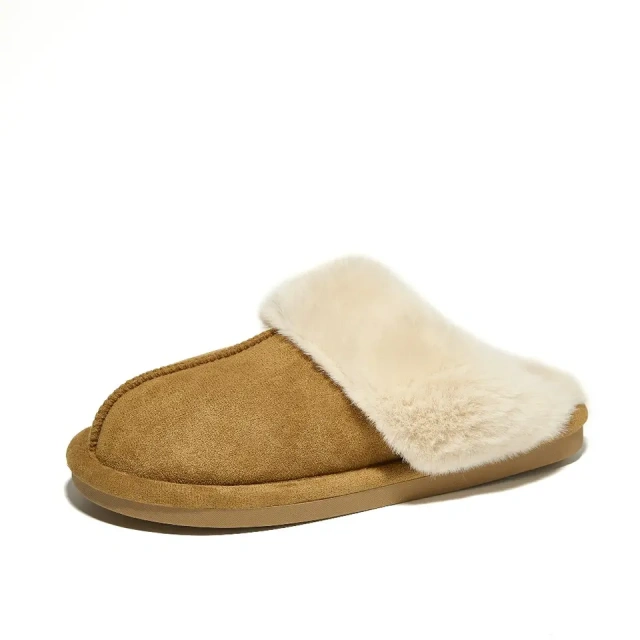 Popular Solid Color Home Warm Fur Plush Slippers For Women Comfortable Flat Lightweight Plush Slippers