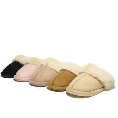 Popular Solid Color Home Warm Fur Plush Slippers For Women Comfortable Flat Lightweight Plush Slippers