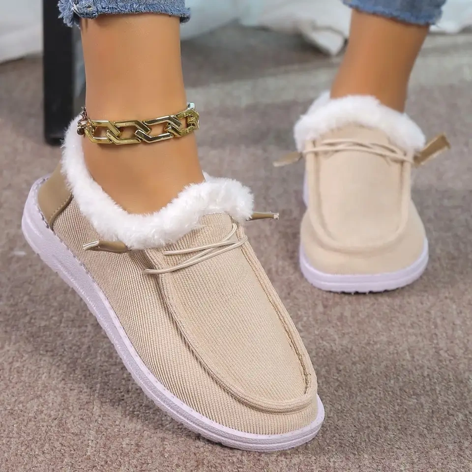 Wholesale Winter Women's Warm Canvas Low Top Snow Shoes Plush Lining And Anti-Slip Comfortable Snow Shoes For Women