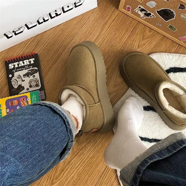 Hot Sale Trendy Thick Outsole Anti-slip Women's Snow Boots Fashion Winter Round Toe Flat Warm Girls Snow Boots