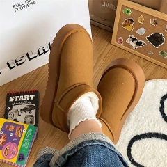 Hot Sale Trendy Thick Outsole Anti-slip Women's Snow Boots Fashion Winter Round Toe Flat Warm Girls Snow Boots
