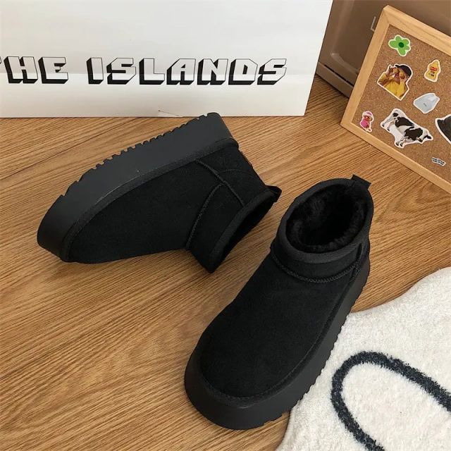 Hot Sale Trendy Thick Outsole Anti-slip Women's Snow Boots Fashion Winter Round Toe Flat Warm Girls Snow Boots