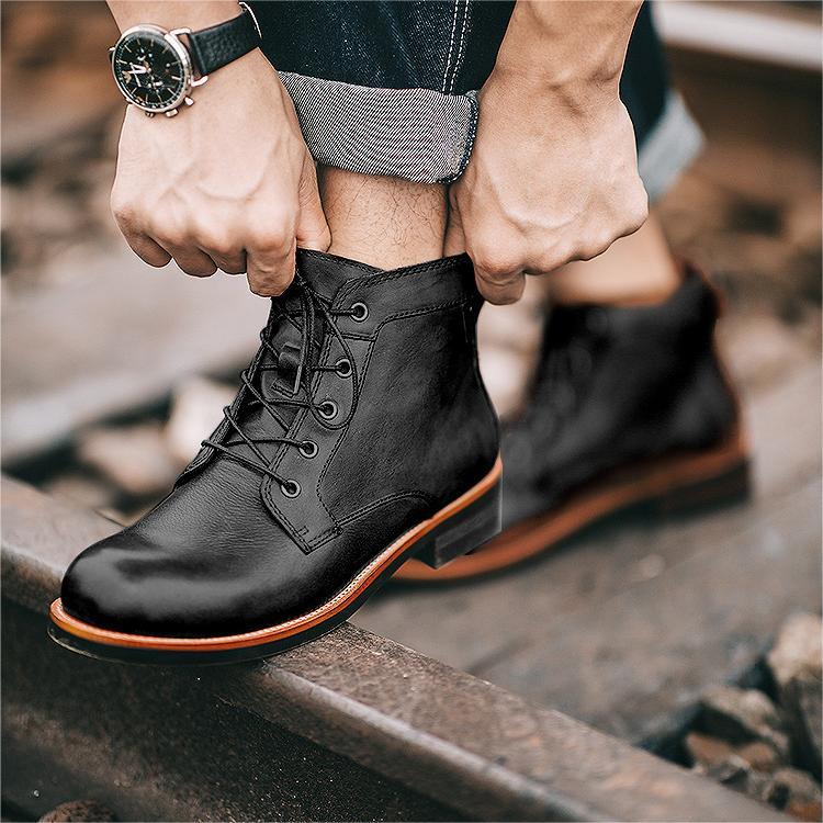 New style lace-up boots, comfortable, wear-resistant, non-slip leather, custom-made shoes for men
