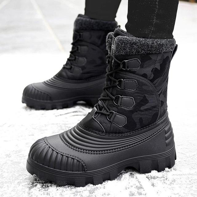 Wholesale new winter warm boots and fleece thick lace-up mid-calf boots designed for men