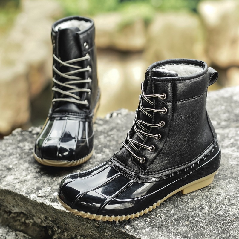 New fashion design warm and fleece thick shoes Cold and waterproof rubber boots for women
